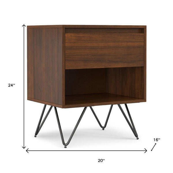 HomeRoots 24" Walnut Solid Wood Nightstand with Two Drawers - Mid-Century Modern Design for Versatile Storage 640741