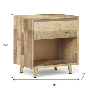 HomeRoots 24" Natural Solid Wood Nightstand with Two Soft-Close Drawers for Elegant Bedroom Storage Solutions 640742