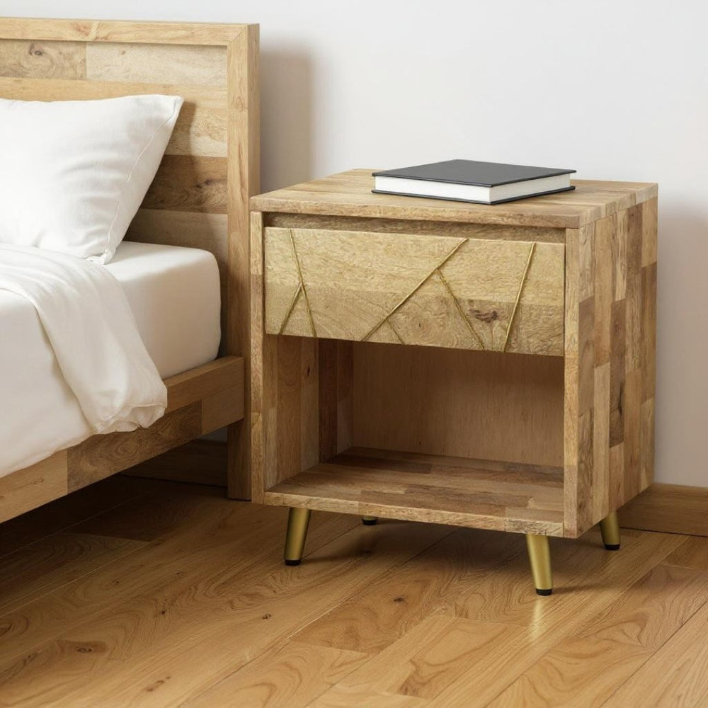 HomeRoots 24" Natural Solid Wood Nightstand with Two Soft-Close Drawers for Elegant Bedroom Storage Solutions 640742