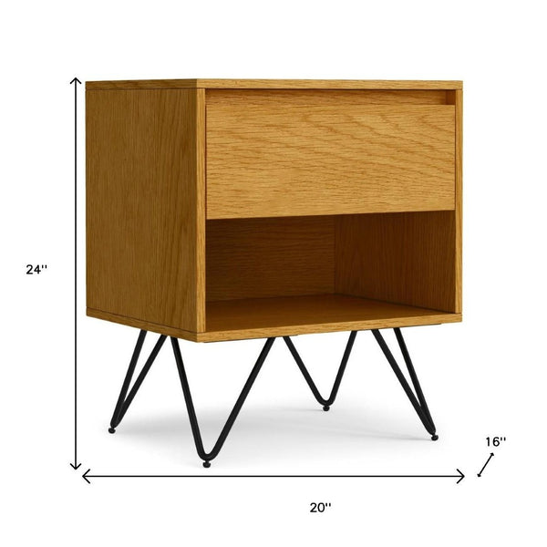 HomeRoots 24" Oak Solid Wood Nightstand with Two Drawers – Timeless Mid-Century Design for Every Room 640743