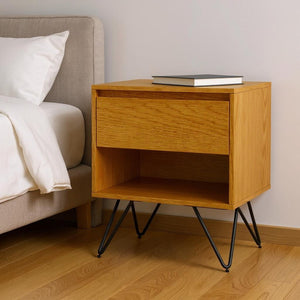 HomeRoots 24" Oak Solid Wood Nightstand with Two Drawers – Timeless Mid-Century Design for Every Room 640743