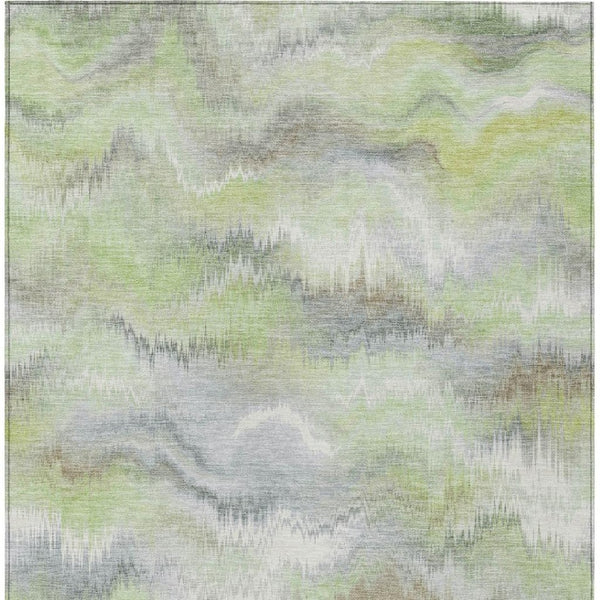 HomeRoots 5' Stylish Artichoke Green and Ivory Abstract Washable Rug for Indoor/Outdoor Versatile Decor 640745