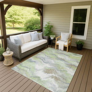 HomeRoots 5' Stylish Artichoke Green and Ivory Abstract Washable Rug for Indoor/Outdoor Versatile Decor 640745