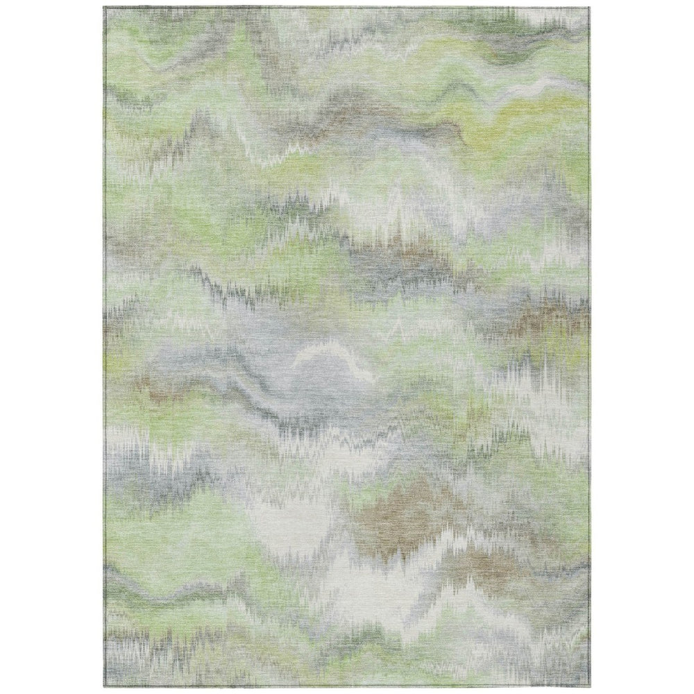 HomeRoots 5' Stylish Artichoke Green and Ivory Abstract Washable Rug for Indoor/Outdoor Versatile Decor 640745