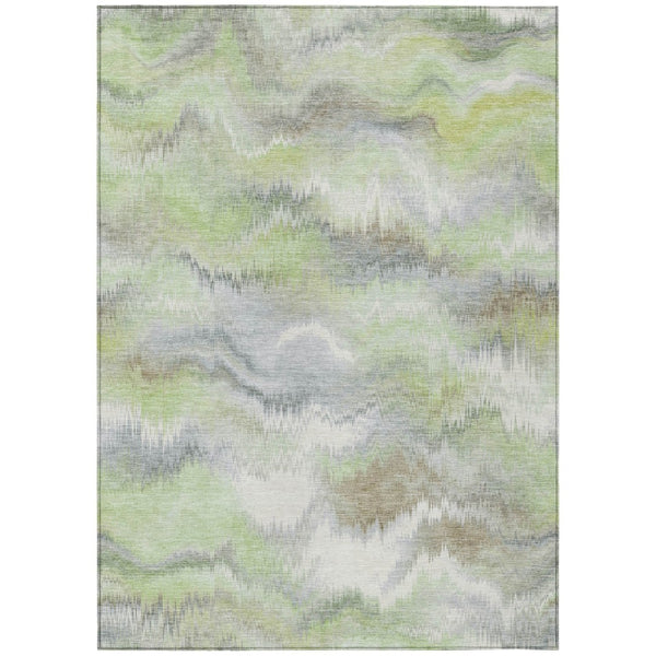 HomeRoots 5' Stylish Artichoke Green and Ivory Abstract Washable Rug for Indoor/Outdoor Versatile Decor 640745
