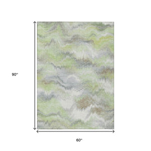 HomeRoots 5' Stylish Artichoke Green and Ivory Abstract Washable Rug for Indoor/Outdoor Versatile Decor 640745