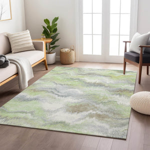 HomeRoots 5' Stylish Artichoke Green and Ivory Abstract Washable Rug for Indoor/Outdoor Versatile Decor 640745