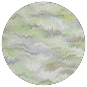 HomeRoots 8' Artichoke Green and Ivory Round Abstract Rug – Washable, Durable, Stylish for Indoor & Outdoor Use 640746