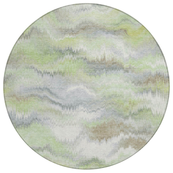 HomeRoots 8' Artichoke Green and Ivory Round Abstract Rug – Washable, Durable, Stylish for Indoor & Outdoor Use 640746