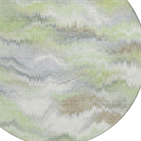 HomeRoots 8' Artichoke Green and Ivory Round Abstract Rug – Washable, Durable, Stylish for Indoor & Outdoor Use 640746