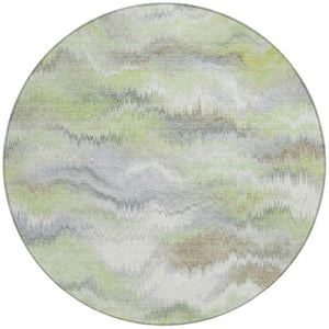 HomeRoots 8' Artichoke Green and Ivory Round Abstract Rug – Washable, Durable, Stylish for Indoor & Outdoor Use 640746