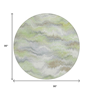 HomeRoots 8' Artichoke Green and Ivory Round Abstract Rug – Washable, Durable, Stylish for Indoor & Outdoor Use 640746