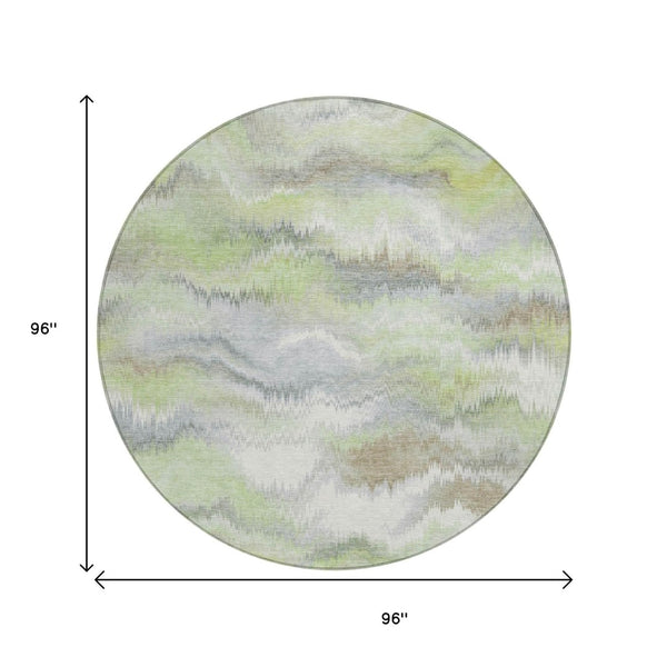 HomeRoots 8' Artichoke Green and Ivory Round Abstract Rug – Washable, Durable, Stylish for Indoor & Outdoor Use 640746