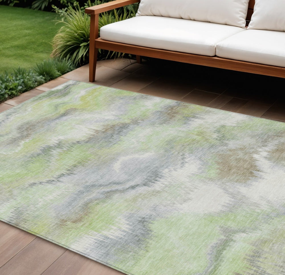 HomeRoots 10' Artichoke Green & Ivory Abstract Washable Area Rug - Perfect for Indoor & Outdoor Spaces! 640749