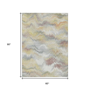 HomeRoots 5' X 8' Beige and Ivory Abstract Area Rug - Stylish, Durable, Washable for Indoor & Outdoor Use! 640751