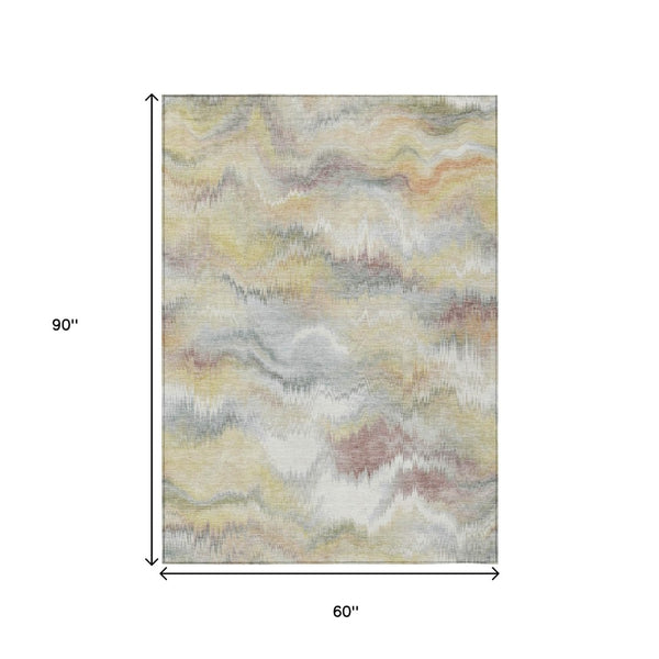 HomeRoots 5' X 8' Beige and Ivory Abstract Area Rug - Stylish, Durable, Washable for Indoor & Outdoor Use! 640751