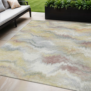 HomeRoots 5' X 8' Beige and Ivory Abstract Area Rug - Stylish, Durable, Washable for Indoor & Outdoor Use! 640751