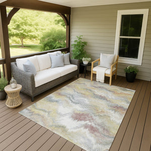 HomeRoots 5' X 8' Beige and Ivory Abstract Area Rug - Stylish, Durable, Washable for Indoor & Outdoor Use! 640751