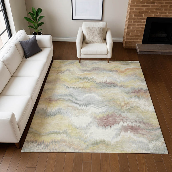 HomeRoots 5' X 8' Beige and Ivory Abstract Area Rug - Stylish, Durable, Washable for Indoor & Outdoor Use! 640751