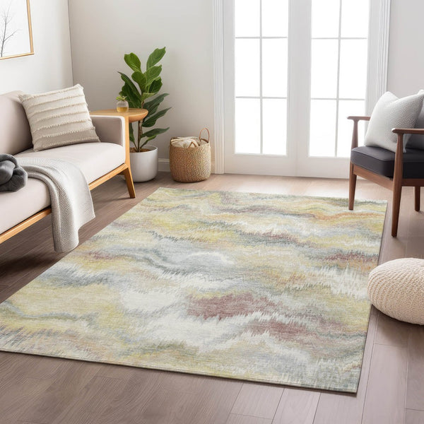 HomeRoots 5' X 8' Beige and Ivory Abstract Area Rug - Stylish, Durable, Washable for Indoor & Outdoor Use! 640751