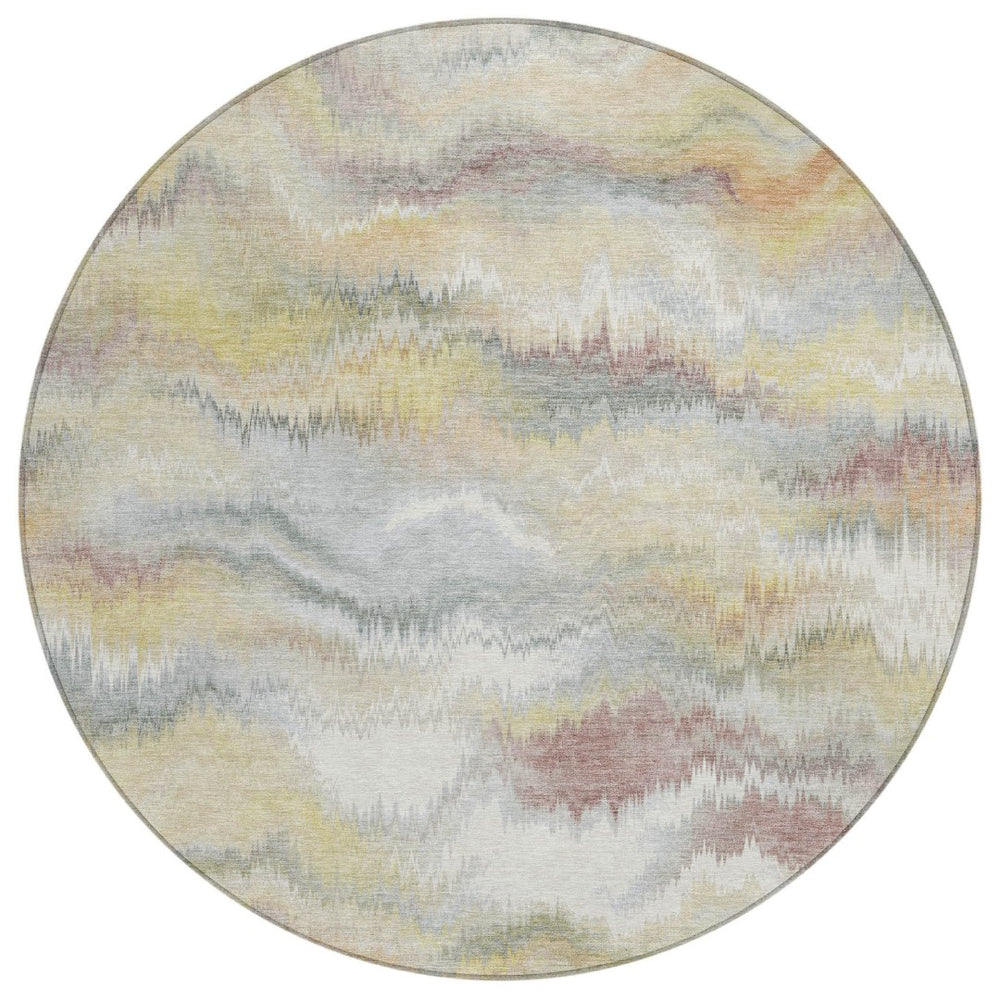 HomeRoots 8' Beige and Ivory Abstract Round Rug - Stylish, Washable, Durable Indoor/Outdoor Area Rug for Any Space 640752
