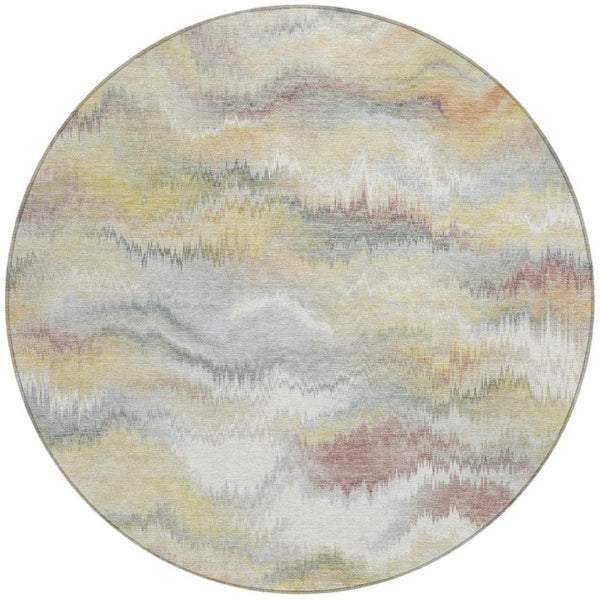 HomeRoots 8' Beige and Ivory Abstract Round Rug - Stylish, Washable, Durable Indoor/Outdoor Area Rug for Any Space 640752