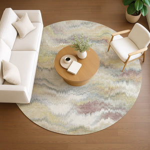 HomeRoots 8' Beige and Ivory Abstract Round Rug - Stylish, Washable, Durable Indoor/Outdoor Area Rug for Any Space 640752