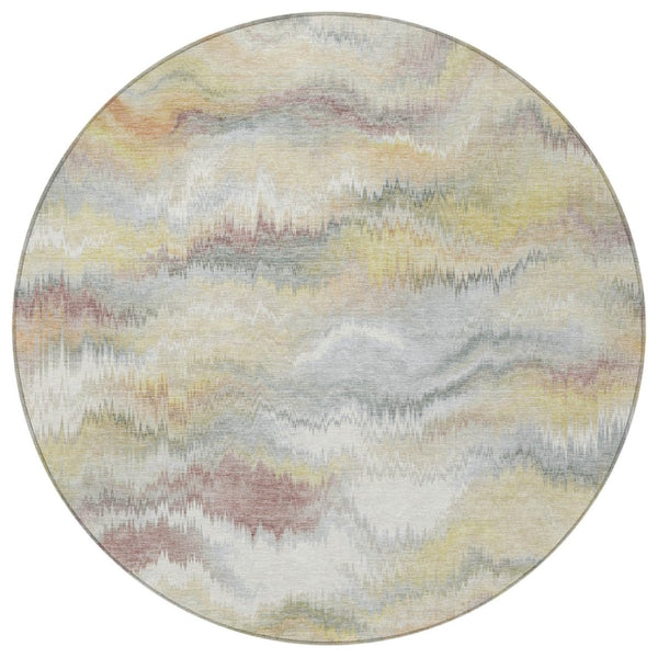HomeRoots 8' Beige and Ivory Abstract Round Rug - Stylish, Washable, Durable Indoor/Outdoor Area Rug for Any Space 640752