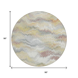 HomeRoots 8' Beige and Ivory Abstract Round Rug - Stylish, Washable, Durable Indoor/Outdoor Area Rug for Any Space 640752