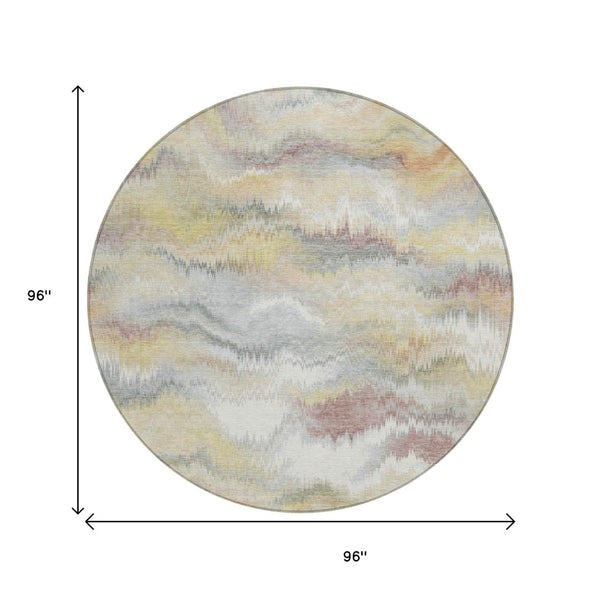 HomeRoots 8' Beige and Ivory Abstract Round Rug - Stylish, Washable, Durable Indoor/Outdoor Area Rug for Any Space 640752