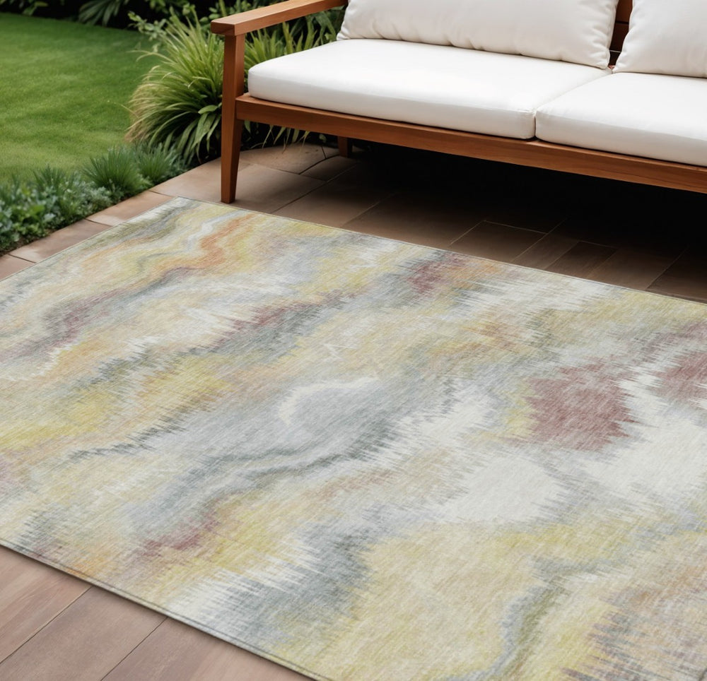 HomeRoots 8' X 10' Beige and Ivory Abstract Area Rug - Durable, Washable, Stylish for Indoor & Outdoor Spaces 640753