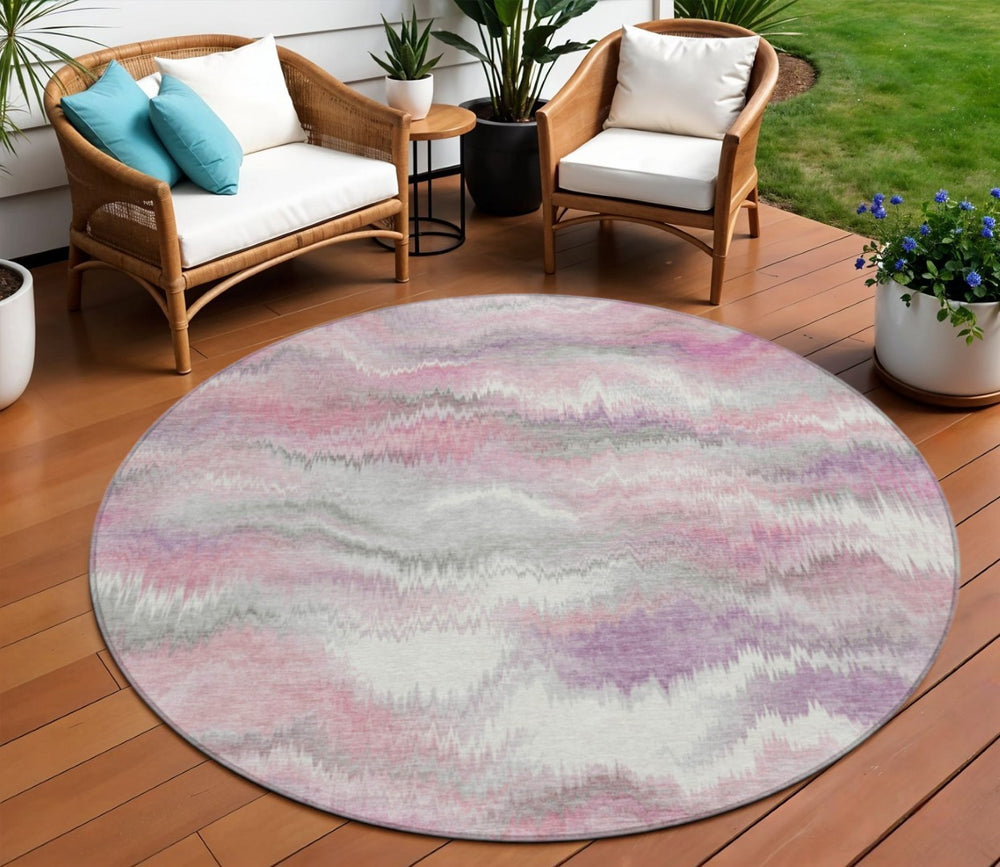 HomeRoots 8' Blush and Ivory Round Abstract Washable Rug – Stylish, Durable for Indoor/Outdoor Spaces! 640758
