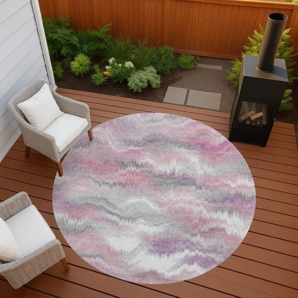 HomeRoots 8' Blush and Ivory Round Abstract Washable Rug – Stylish, Durable for Indoor/Outdoor Spaces! 640758