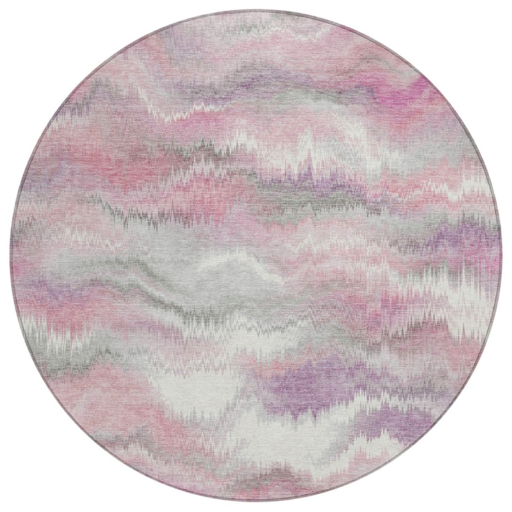 HomeRoots 8' Blush and Ivory Round Abstract Washable Rug – Stylish, Durable for Indoor/Outdoor Spaces! 640758