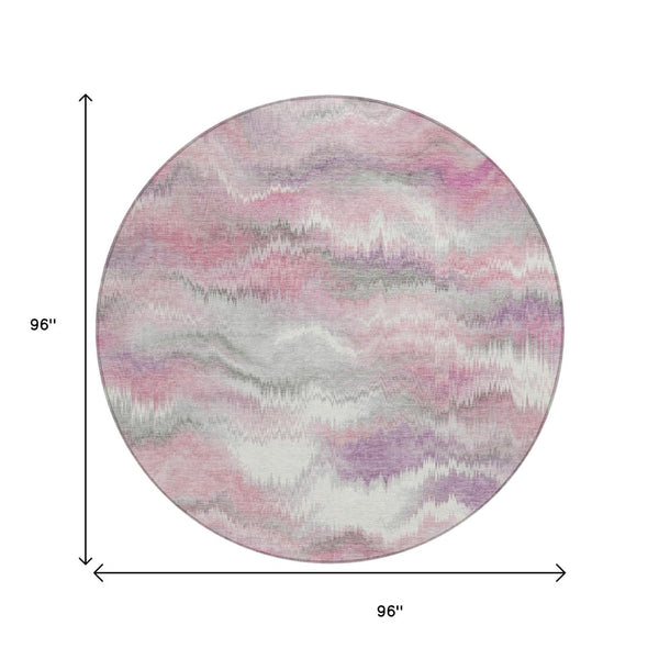 HomeRoots 8' Blush and Ivory Round Abstract Washable Rug – Stylish, Durable for Indoor/Outdoor Spaces! 640758