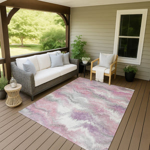 HomeRoots 8' X 10' Stylish Blush and Ivory Abstract Area Rug - Washable, Durable for Indoor & Outdoor Use! 640759