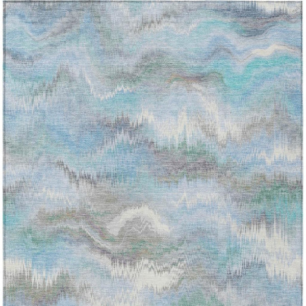 HomeRoots 5' X 8' Denim Blue & Ivory Abstract Washable Area Rug - Stylish, Durable, Versatile for Indoor/Outdoor Use 640763