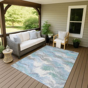 HomeRoots 5' X 8' Denim Blue & Ivory Abstract Washable Area Rug - Stylish, Durable, Versatile for Indoor/Outdoor Use 640763