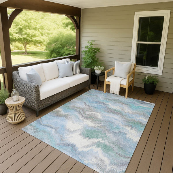 HomeRoots 5' X 8' Denim Blue & Ivory Abstract Washable Area Rug - Stylish, Durable, Versatile for Indoor/Outdoor Use 640763