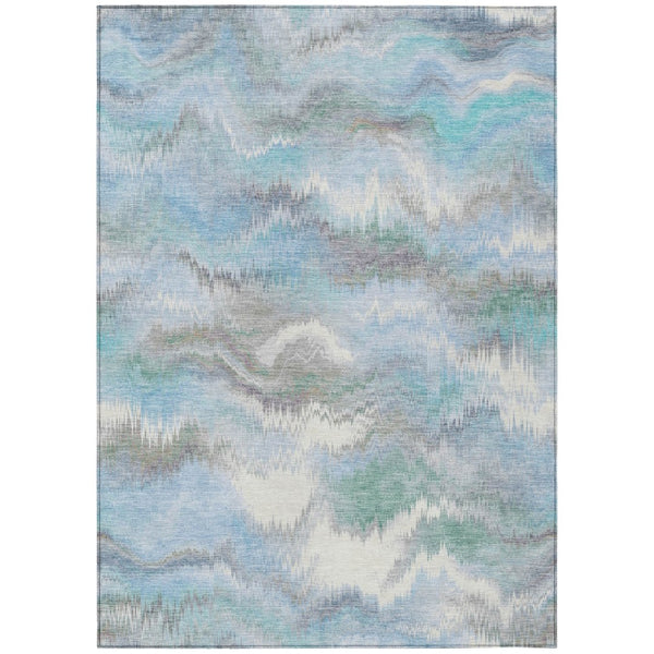HomeRoots 5' X 8' Denim Blue & Ivory Abstract Washable Area Rug - Stylish, Durable, Versatile for Indoor/Outdoor Use 640763