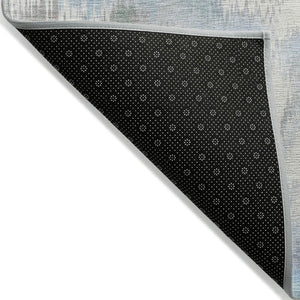 HomeRoots 5' X 8' Denim Blue & Ivory Abstract Washable Area Rug - Stylish, Durable, Versatile for Indoor/Outdoor Use 640763