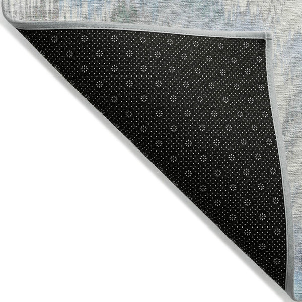 HomeRoots 5' X 8' Denim Blue & Ivory Abstract Washable Area Rug - Stylish, Durable, Versatile for Indoor/Outdoor Use 640763