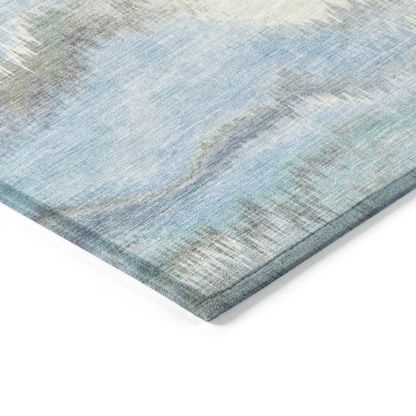 HomeRoots 5' X 8' Denim Blue & Ivory Abstract Washable Area Rug - Stylish, Durable, Versatile for Indoor/Outdoor Use 640763