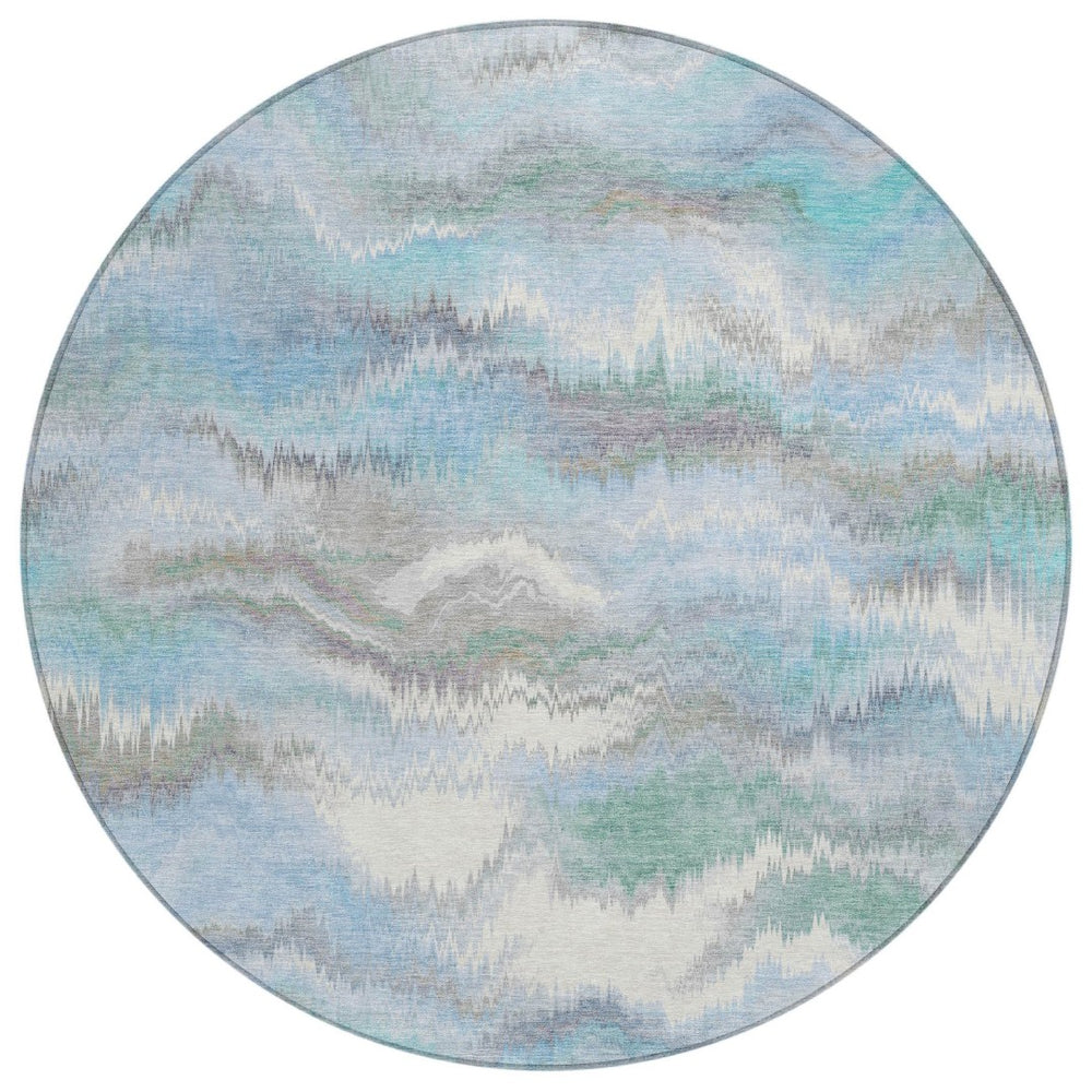 HomeRoots 8' Denim Blue and Ivory Round Abstract Area Rug - Durable, Washable, Indoor/Outdoor, Stain Resistant 640764