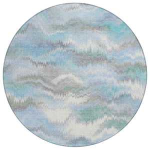 HomeRoots 8' Denim Blue and Ivory Round Abstract Area Rug - Durable, Washable, Indoor/Outdoor, Stain Resistant 640764