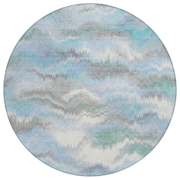HomeRoots 8' Denim Blue and Ivory Round Abstract Area Rug - Durable, Washable, Indoor/Outdoor, Stain Resistant 640764