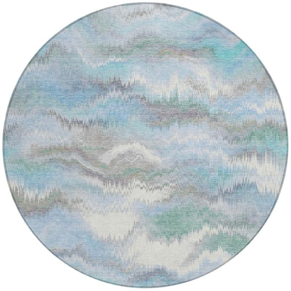 HomeRoots 8' Denim Blue and Ivory Round Abstract Area Rug - Durable, Washable, Indoor/Outdoor, Stain Resistant 640764
