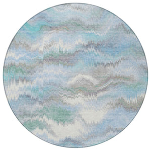 HomeRoots 8' Denim Blue and Ivory Round Abstract Area Rug - Durable, Washable, Indoor/Outdoor, Stain Resistant 640764