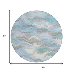 HomeRoots 8' Denim Blue and Ivory Round Abstract Area Rug - Durable, Washable, Indoor/Outdoor, Stain Resistant 640764