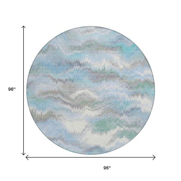 HomeRoots 8' Denim Blue and Ivory Round Abstract Area Rug - Durable, Washable, Indoor/Outdoor, Stain Resistant 640764